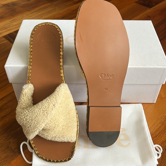 Chloe idol faux shearling slide sandal, NEW - Picture 8 of 17